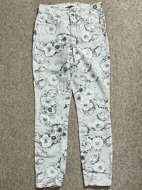 Women's White Floral Print Chinos